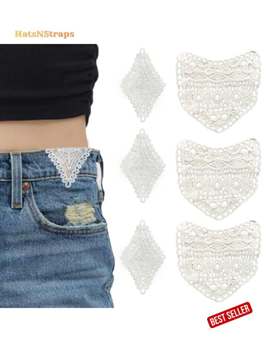 6 Pcs Cotton Lace Waist Extenders for Jeans, Pants, Skirts | Sewing Fasteners